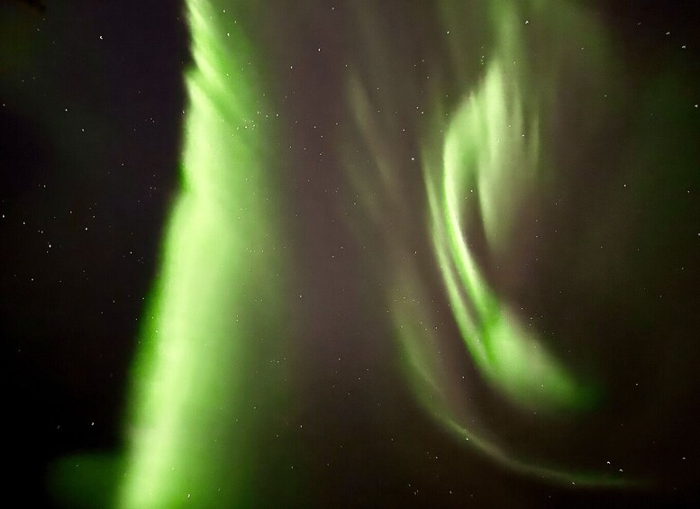 The Northern Lights (Aurora Borealis) with green hues and a dark night sky. 1