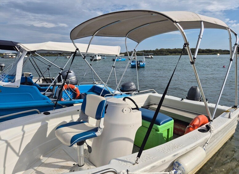 A row of boats docked at a marina with a calm lake in the background. 5