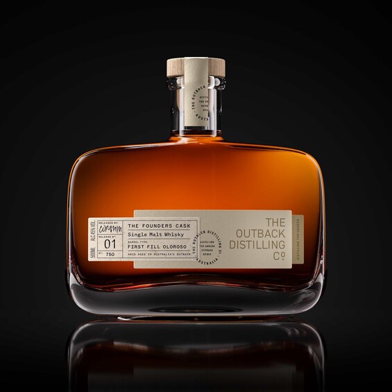 A bottle of The Outback Distilling Co. Single Malt Whisky, 750ml, 45% alc./vol., first fill, aged in Australia's Outback. 3