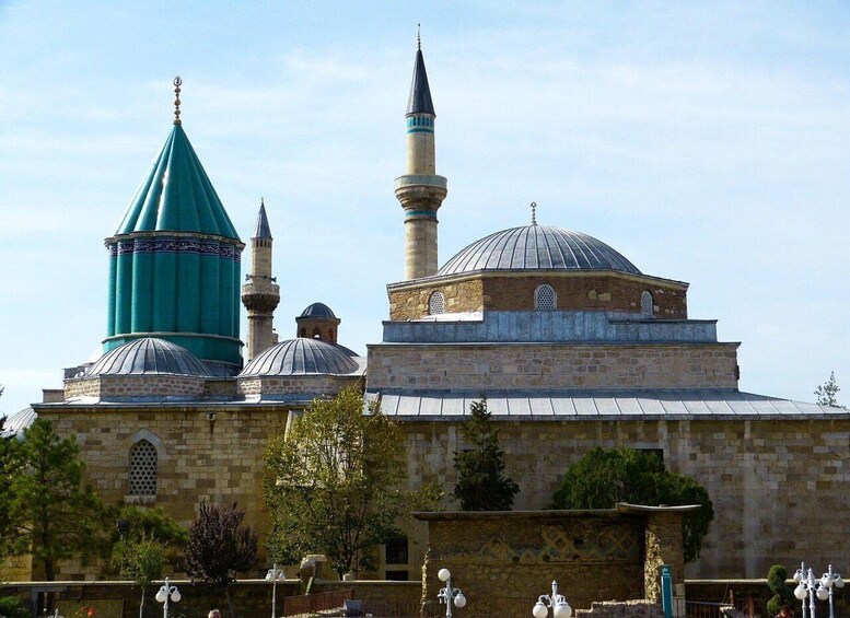 A historic mosque with multiple domes and minarets. 3