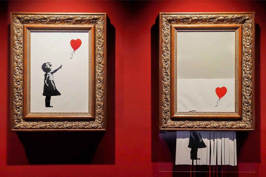 Two framed artworks with a child reaching for a heart-shaped balloon. 2