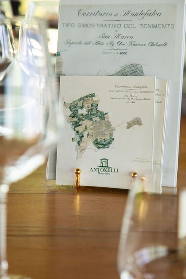 A map of Montefalco with a wine glass in the foreground. 3