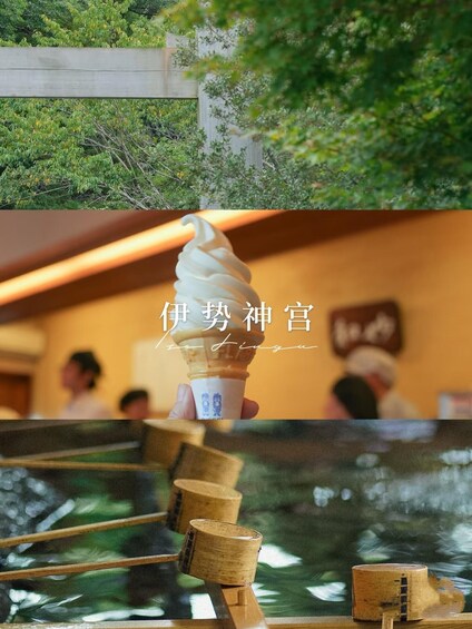 A person holding an ice cream cone with a wooden cup. 3