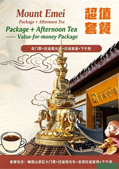 A golden Buddha statue with a cup of tea in front of it. 3