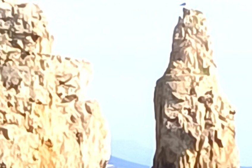 A rocky cliff with a bird perched on top. 4