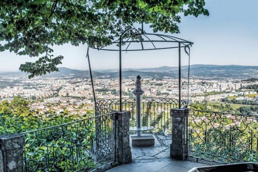 A gazebo with a view of a cityscape. 5
