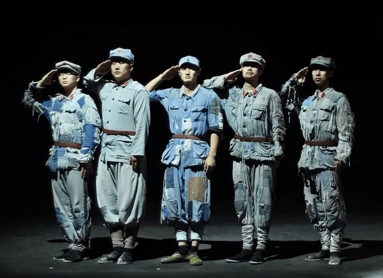 A group of individuals in military-style uniforms saluting. 5