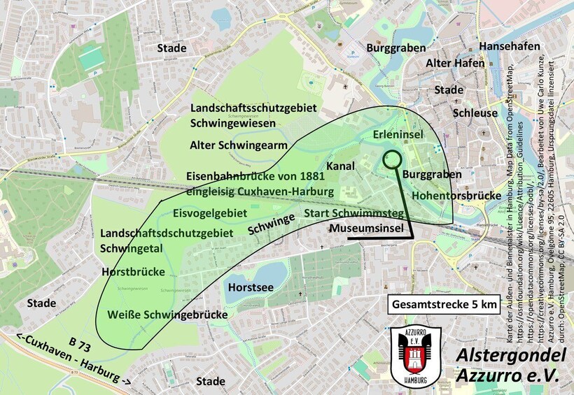A map of Hamburg with highlighted areas around Alstergondel and Alstergondelpark. 3