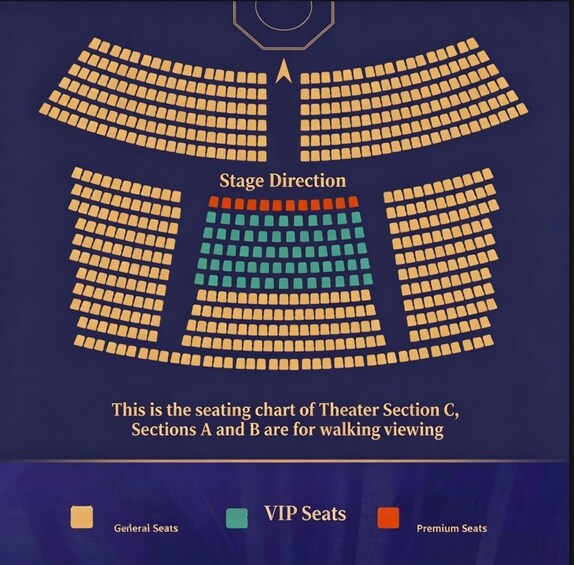 A theater seating chart with VIP and premium seats highlighted. 2