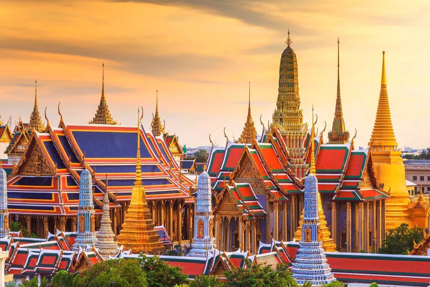 A temple complex with ornate structures and spires. 1