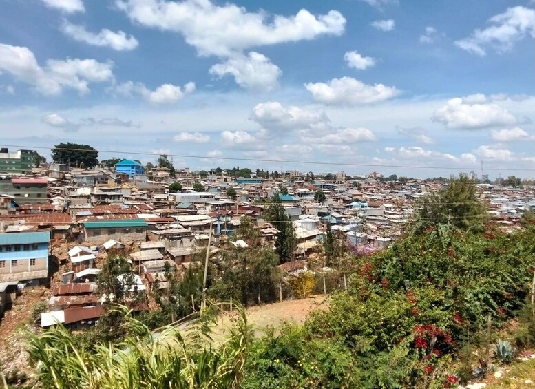 A densely populated urban area with numerous buildings and a clear sky. 2