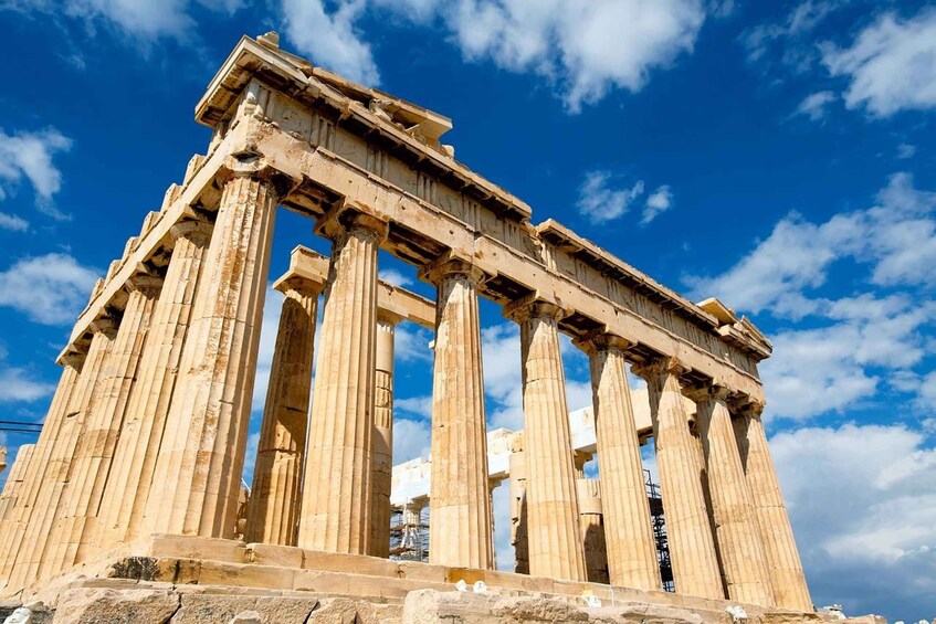 The Parthenon in Athens, Greece, with its iconic Doric columns and classical architecture. 1