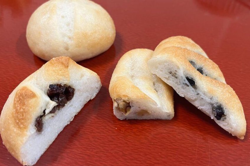 Three pastries on a red surface. 5
