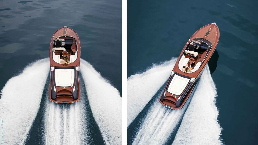 A speedboat creating a wake in the water. 2