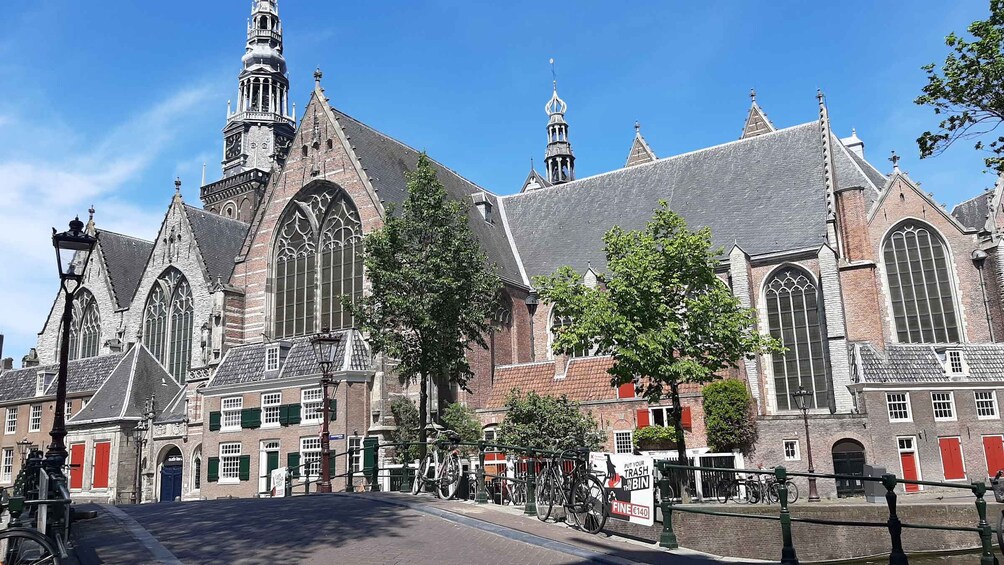 A historic church with tall spires and large windows. 5