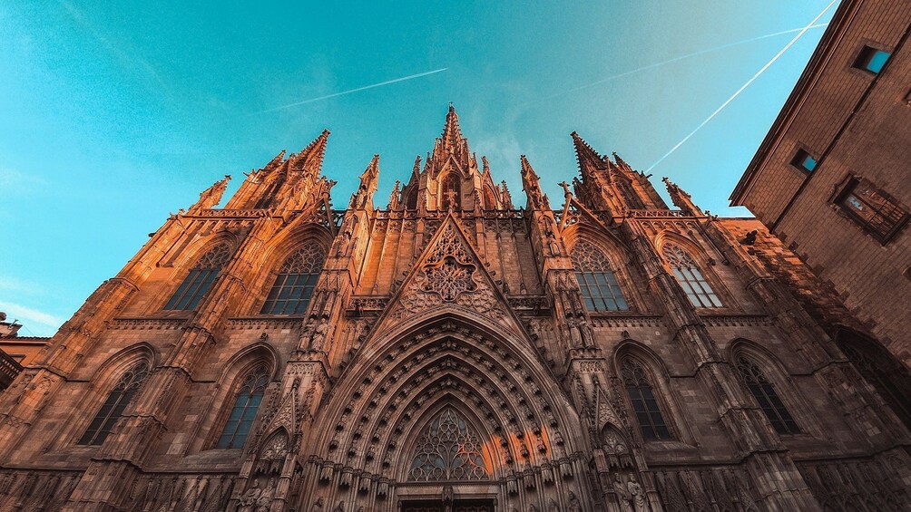 A Gothic cathedral with intricate stonework and pointed arches. 3