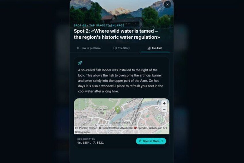 A map with a location marked as 'Spot 2' and a description of a fish ladder. 2