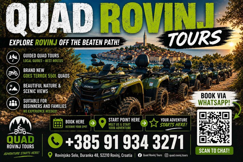 Quad tours in Rovinj, Croatia, featuring brand new Terrox 550L quads, scenic views, and suitable for beginners and families. 1