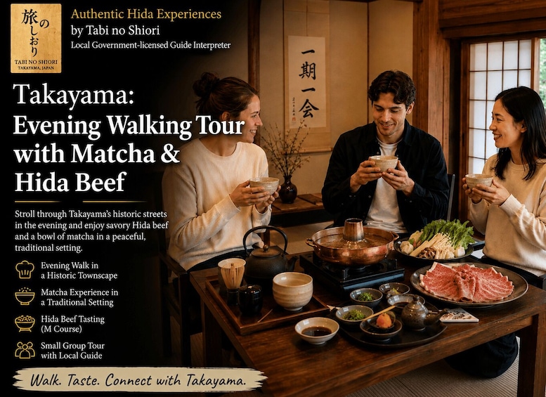 Takayama: Evening Walking Tour with Matcha & Hida Beef Meal 2