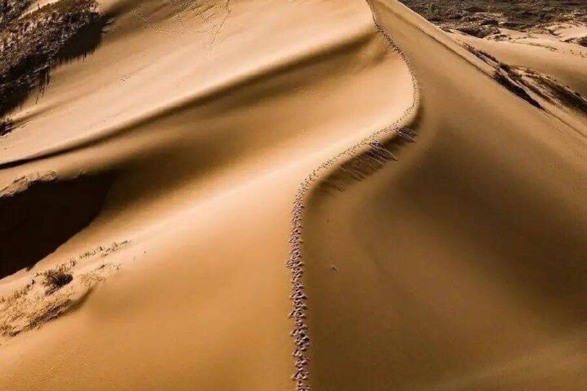 A winding desert road with sand dunes. 4