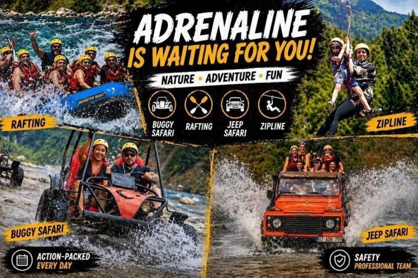 An adventure park with rafting, buggy safari, jeep safari, and zipline activities. 2