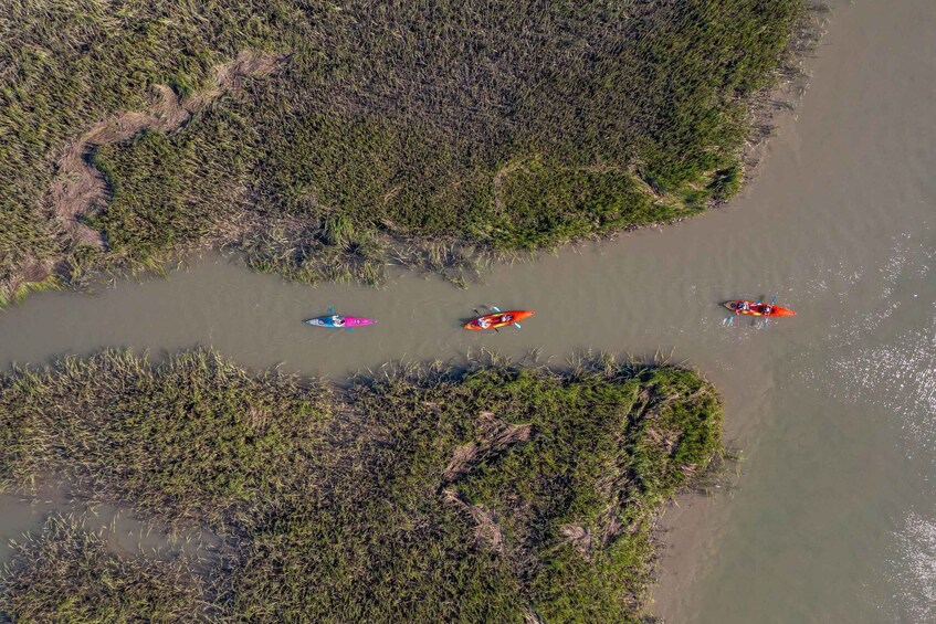 A river with kayaks. 2