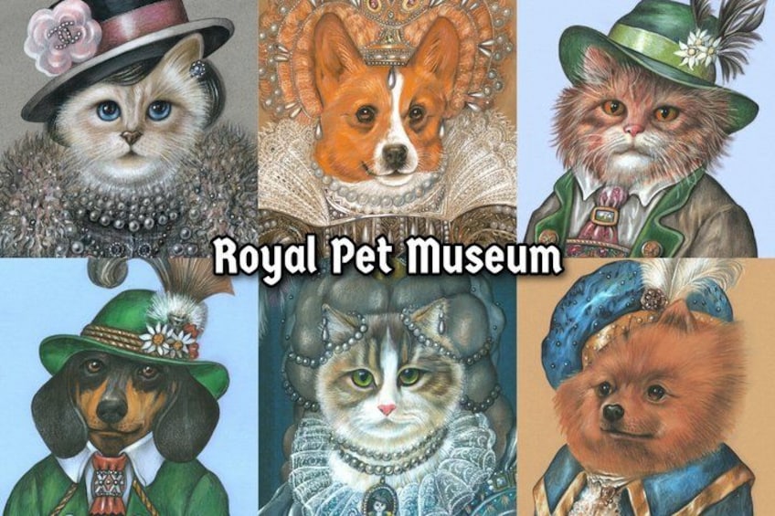 A collage of various animals in elaborate costumes. 1
