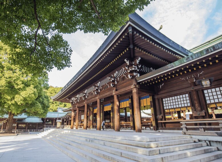 A traditional Japanese building with a wooden structure, large columns, and a tiled roof. 5