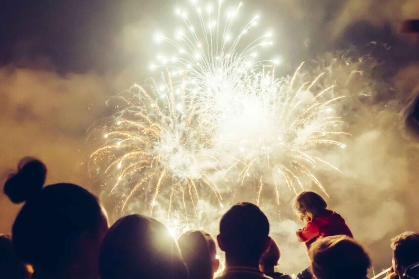 A crowd watching fireworks. 4