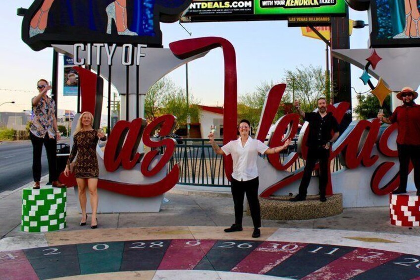 A large sign with 'Las Vegas' and a digital display above it. 1