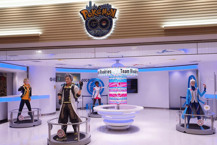 A Pokémon GO Lab with themed displays and signage. 2