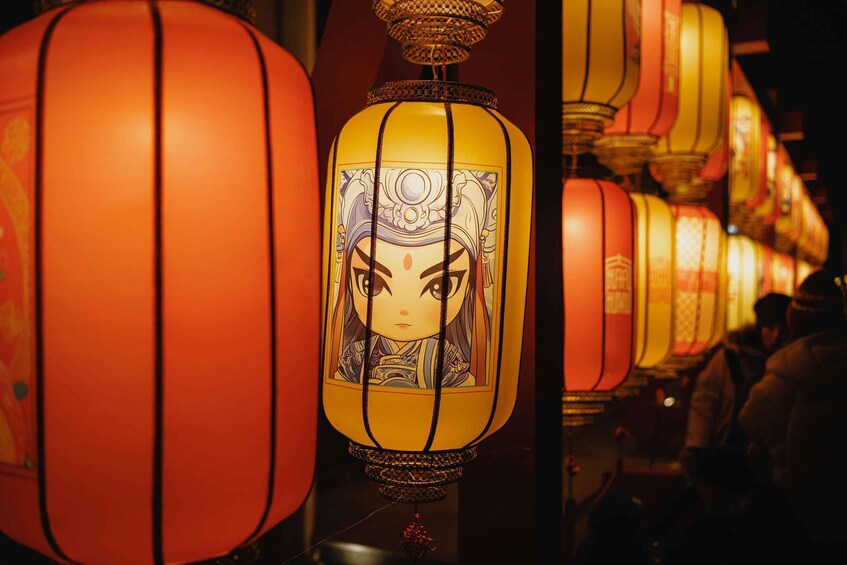 Illuminated lanterns with traditional designs. 3