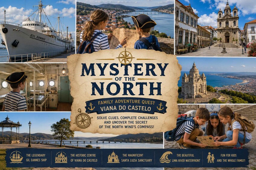 A ship named Gil Eannes, a historic center, a Santa Luzia Sanctuary, and a waterfront. 3