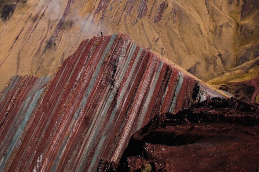A geological formation with layered rock strata. 1