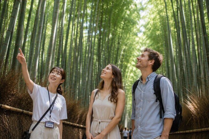 Three people in a bamboo forest. 1