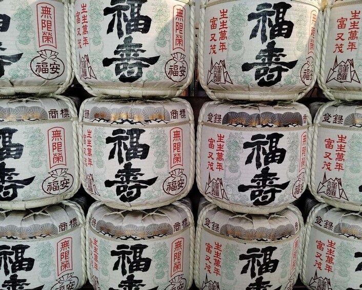 Stacks of packaged goods with Chinese characters and a mountain illustration. 2
