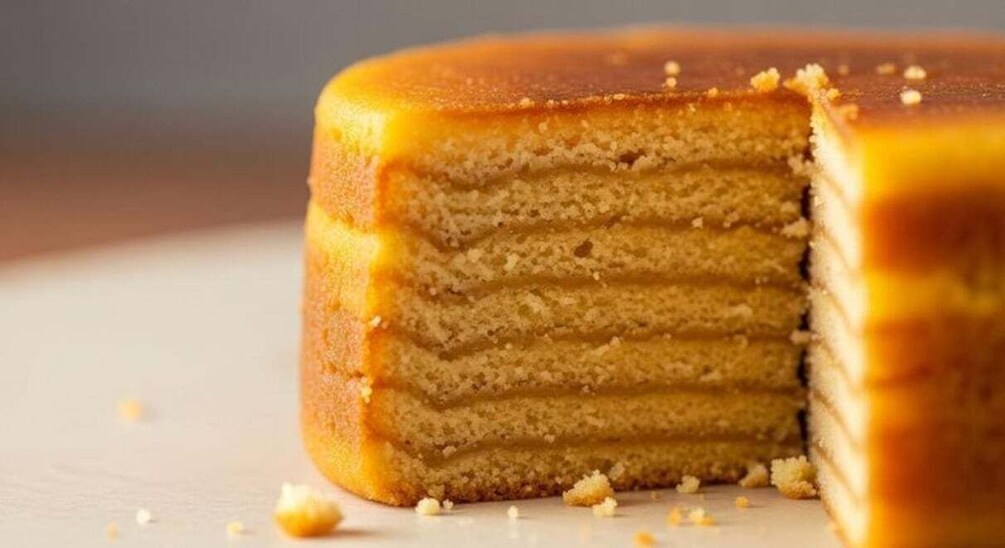 A layered cake with a golden crust. 3