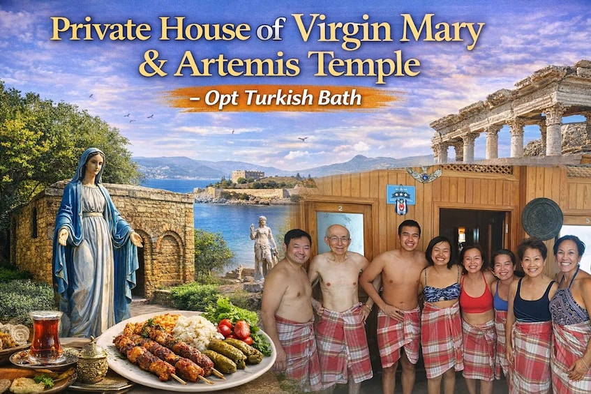 A private house with a statue of the Virgin Mary and a view of a temple. 3