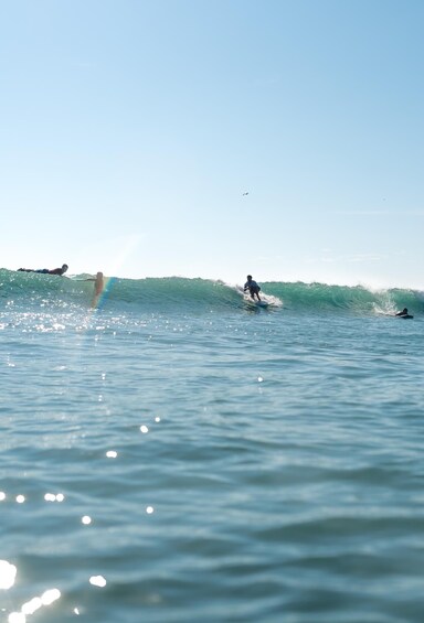 Surfers riding waves in the ocean. 3