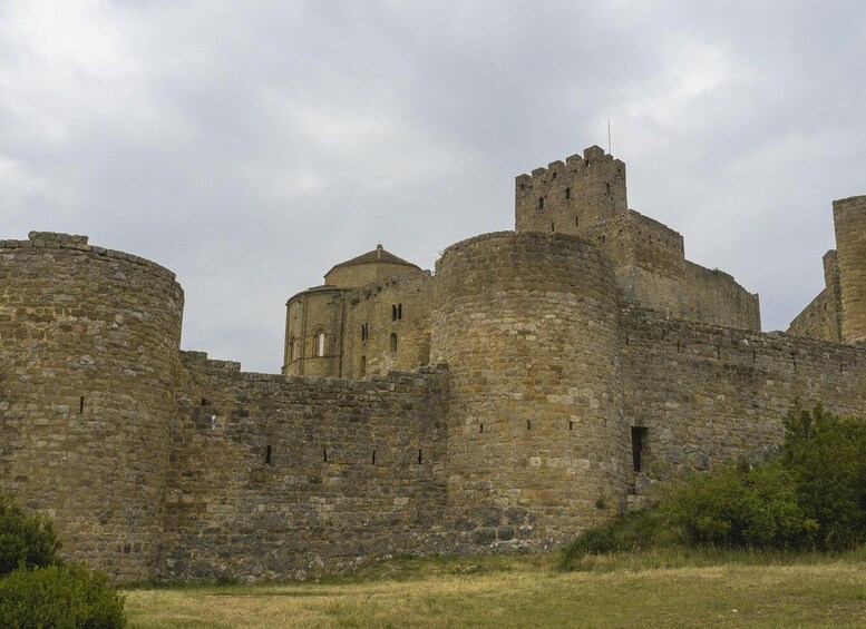 A medieval stone castle with multiple towers and a central keep. 2
