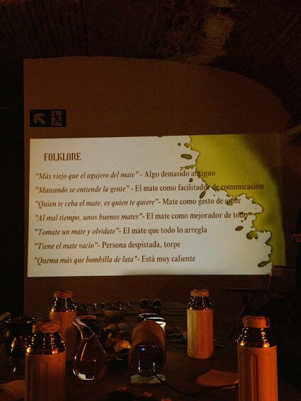 A projection screen with a list of phrases related to the concept of 'mate' in Spanish. 3