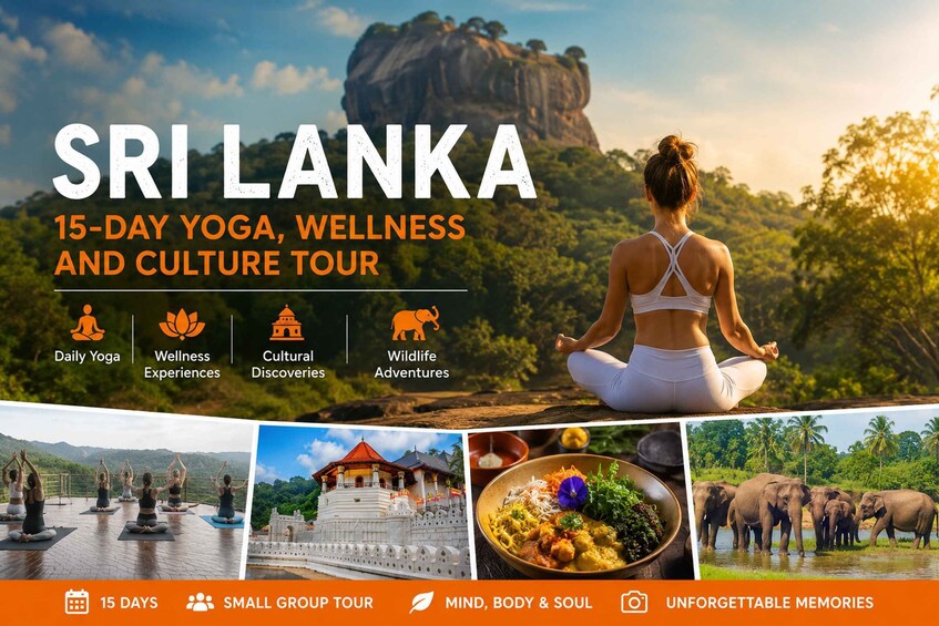A 15-day yoga, wellness, and culture tour in Sri Lanka, featuring daily yoga sessions, wellness experiences, cultural discoveries, and wildlife adventures. 1
