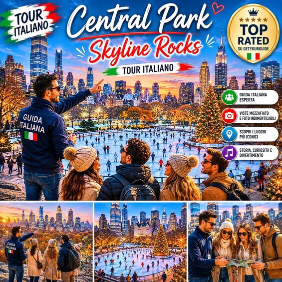 Central Park -puistossa voi luistella, ja sieltä avautuu näkymä kaupungin siluettiin sekä joulukuuseen. 2