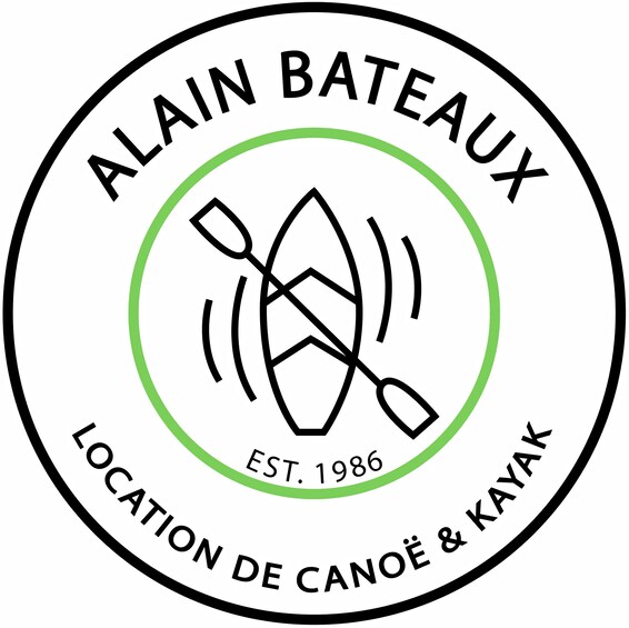 A logo with a kayak and paddle, 'ALAIN BATEAUX' text, and 'EST. 1986' inside a circle. 4