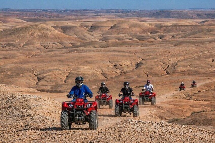 A group of people riding ATVs on a desert terrain. 4