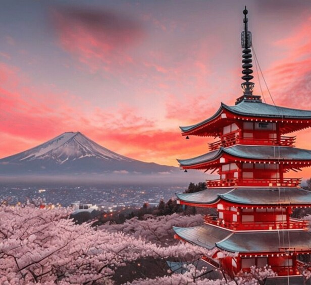 A pagoda with a mountain in the background. 5