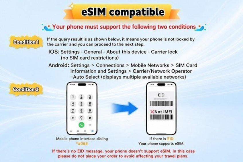 A smartphone displaying eSIM compatibility information. 5