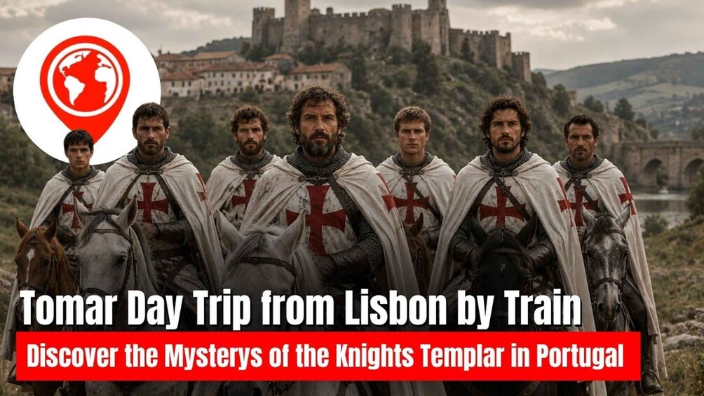 A group of knights on horseback with a castle in the background. 3