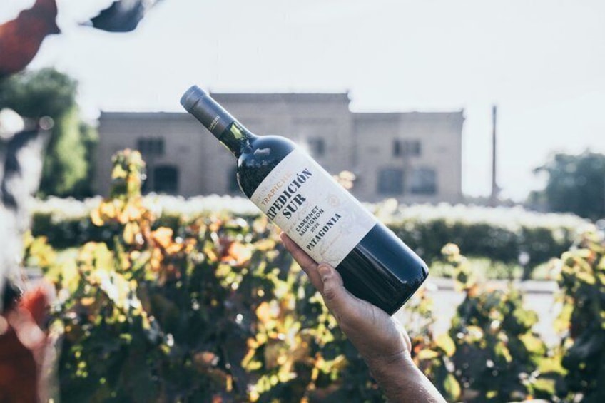 A person holding a bottle of wine with a label that reads 'PRELUDIOS SUR'. 5