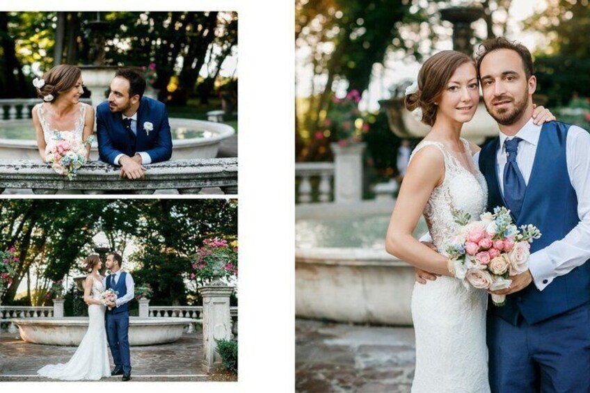 A couple in a garden with a fountain. 2